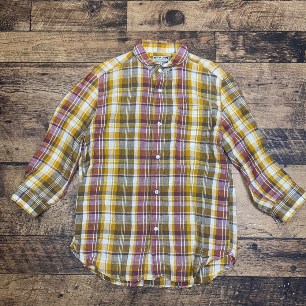 Sugar Cane Light‎ Plaid Flannel Shirt Button Up 3/4 Sleeve Casual Small